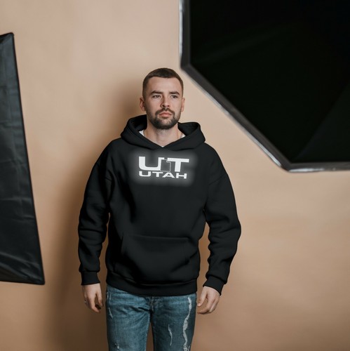 Sudadera con capucha suéter negro con logotipo reflectante Utah UT - Imagen 3 de 3