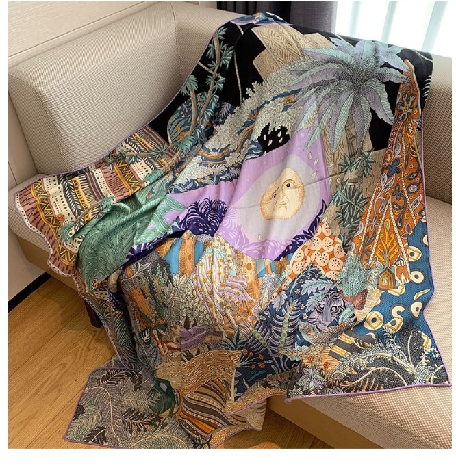 New Spring 2025 Boutique 30% Silk & 70% Wool Two-Face Printing Large Scarf 53*