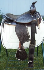 THE AMERICAN Childs Show Saddle- 12" - SILVER/Padded Seat -Tooled Design- GREAT!