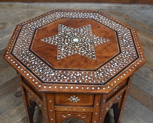 Wooden Coffee / Dining Table - Bone Inlaid 1950s Anglo-Indian Folding living Roo - Picture 12 of 17