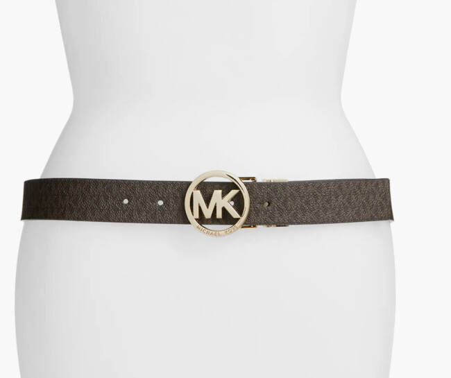 Michael Kors Women's Signature Brown Mk leather belt S