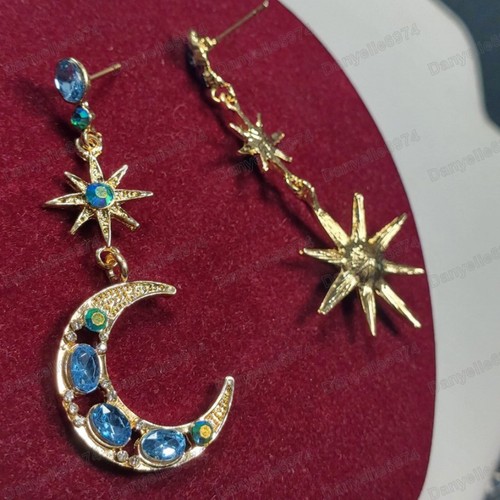 PENDIENTES Asimétricos Vintage Estilo Art Deco Oro Celestial ESTRELLA Y LUNA CRECIENTE - Imagen 11 de 12