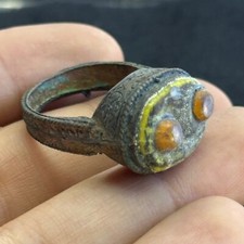 Wonderful Ancient Roman eye shape mosaic glass bronze ring