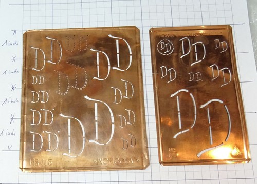 SS S S monogram stencil embroidery antique LARGE copper metal initials letters - Picture 3 of 3