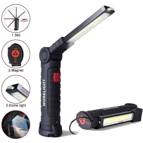 LAMPADA DA LAVORO A LED RICARICABILE POTENTE 800L COB TORCIA MAGNETICA OFFICINA - Foto 7 di 9