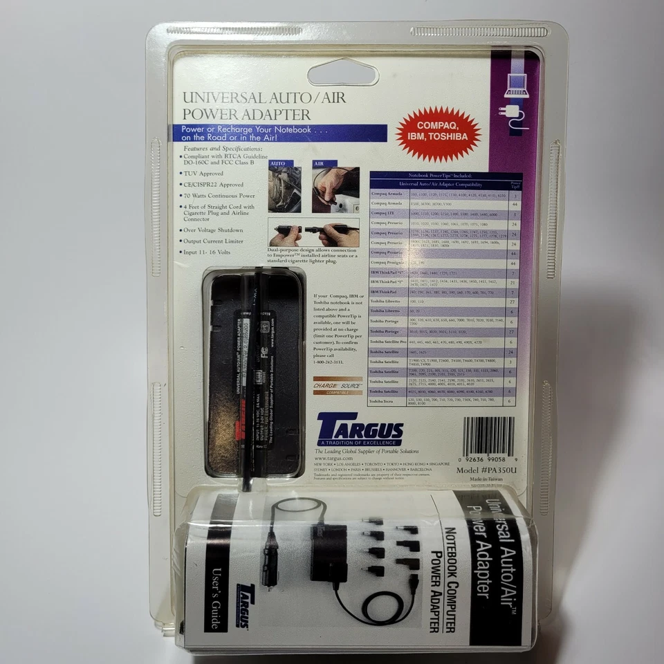 Nuevo adaptador de corriente universal para portátil Targus PA350U automático/aire para Compaq, HP, Sony Foto 4 de 4