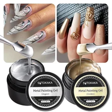 2Pcs 5Ml Metallic Painting Gel Kit, Gold and Silver Mirror Chrome 3D Effect Gel