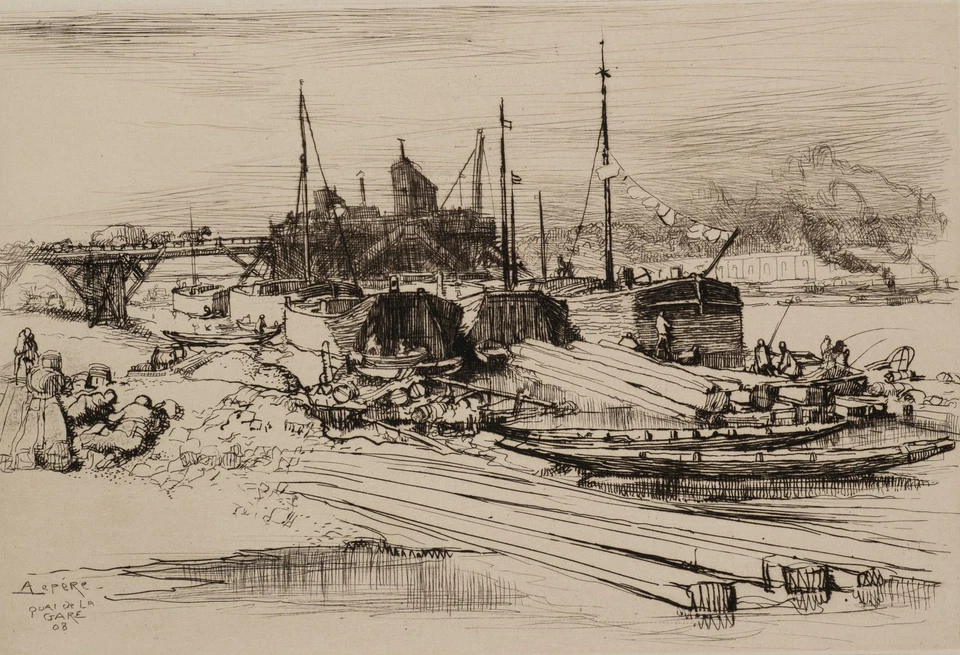A. LEPÈRE (1849-1918), Quai De La Gare. Hafenszene, 1908, Radierung Realismus - Bild 3 von 4