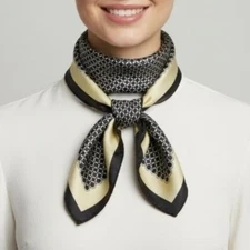 ❤️Silky Square Scarf Black Gold Geometric Chain Print Vintage Look wrap shawl❤️ 