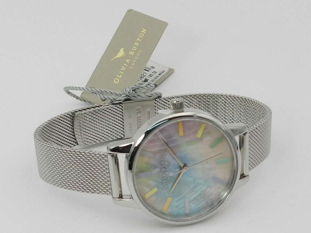 Olivia Burton Rainbow Mesh Strap Watch, 30mm Rainbow Sparkle Wonderland Rose Gold Mesh Watch | Olivia  main image 2