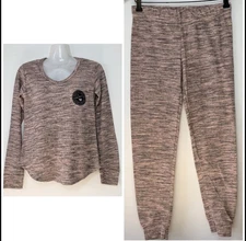 Bobbie & Brooks Thermal Pink Grey Long Sleeve Top Pants Pajama Set Women M