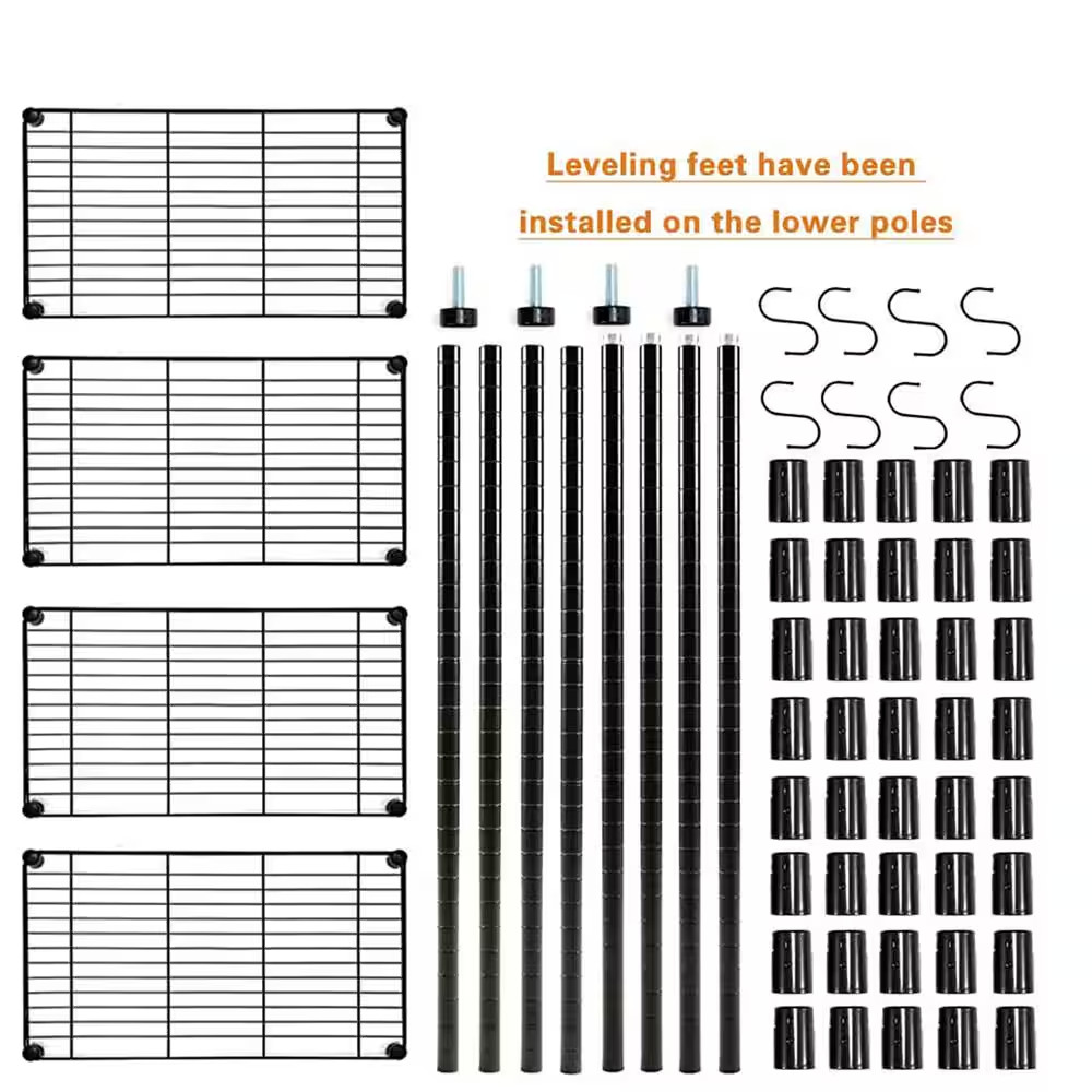 Black 4-Tier Adjustable Metal Garage Storage Shelving Unit (23.6 In. W X 47 In. 