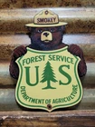 VINTAGE SMOKEY BEAR PORCELAIN SIGN RARE OLD FOREST SERVICE NATIONAL PARK DIECUT