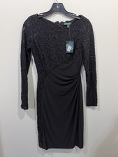 New Lauren Ralph Lauren Black Cocktail Dress Lace Sequin Elegant Party Size 0