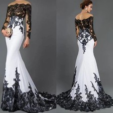 Black And White Mermaid Wedding Dress Long Sleeves Sheer Neck Sexy Gothic Bridal