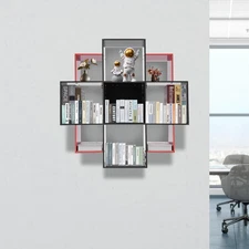 Wall Mount Book Shelf Modern 3 Tiers 9 Compartments PVC Board Bookcase Bookshelf