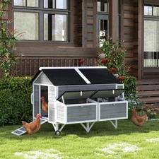 PawHut 59" Chicken Coop, Chicken Tractor with Wheels, Nesting Boxes, Gray