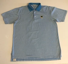 vtg 90s PETER MILLAR Pine Valley Golf Shirt Sz L Striped Embr Logo Cotton Polo