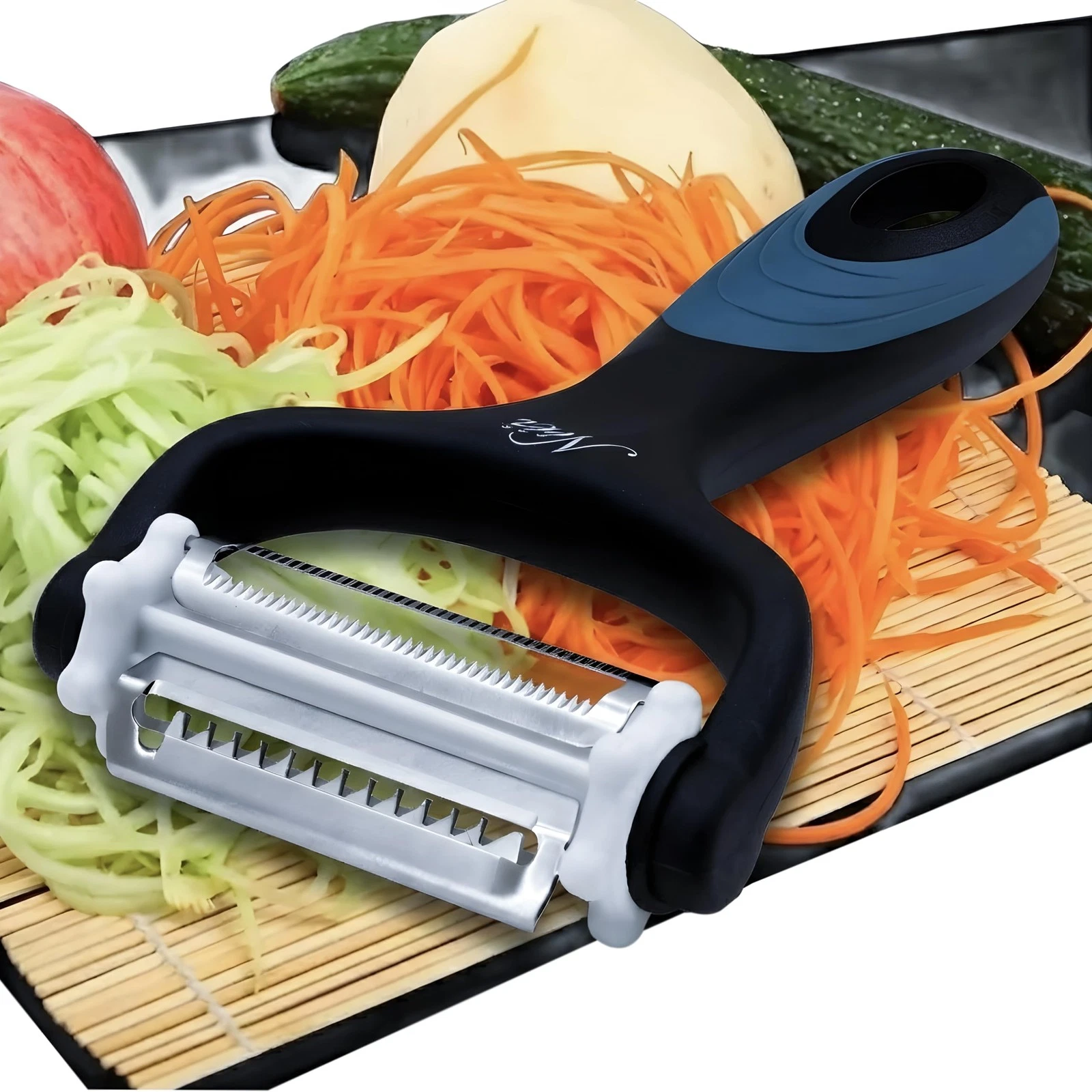 NEEZ 3 in 1 Vegetable Peeler - Fruit, Apple, Carrots, Cucumbers, Blue & Black