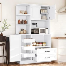 64" H Kitchen Pantry Cabinet with Power Outlet Kitchen Hutch Storage Cabinet