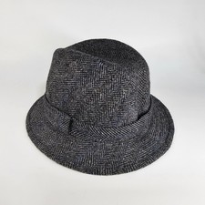 Vtg Olney Tweed Herringbone 100 Wool Trilby Fedora Hat M Gray Blue Red England