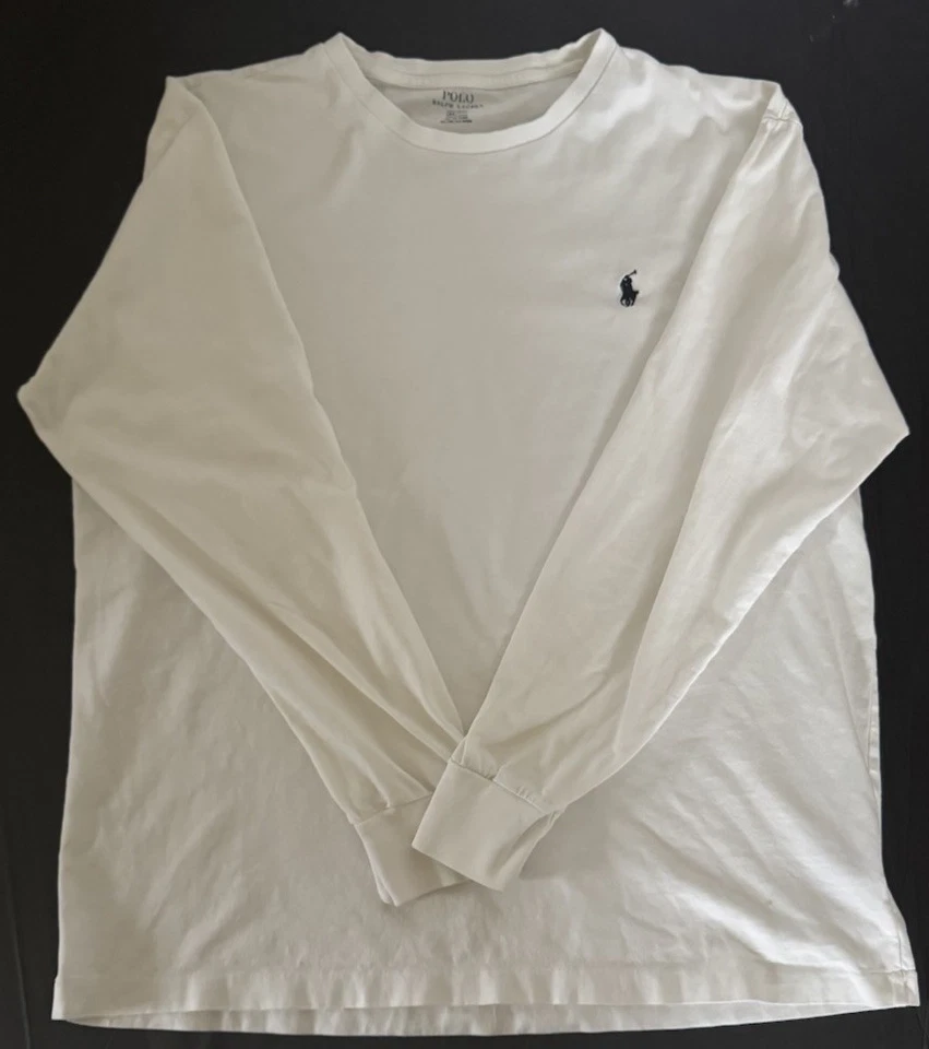 Polo Ralph Lauren T-Shirt Men M Classic Fit Cotton White Crew Long Sleeve - Image 3 of 4