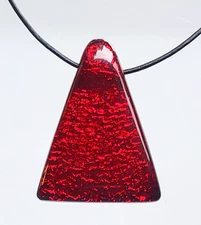 Handcrafted Fused Dichroic Glass Red Pendant, Christmas, Long Leather Cord Incl