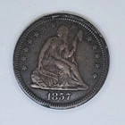 1857 Silver Seated Liberty Quarter No Motto Silver Quarter XF *scratched*