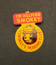 Smokey the Bear - Smokey's Reading Club - Fold Over Tab Pin Button