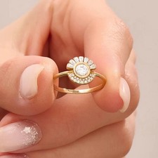 Round Cut 1.25Ct Cluster Diamond Engagement Ring 14k Yellow Gold Finish Size M