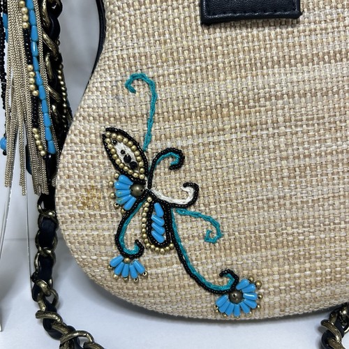 Mary Frances Unplugged Cream Woven and NWT Turquoise Beaded Guitar Bag *RARE - Picture 13 of 23