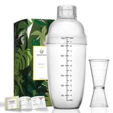 2Pcs Plastic Cocktail Shaker Set Hand Cup Mixer with Tea Scales Transparent Bar