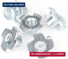 1/4"-20 T-Nuts 100 Pack , Zinc-Plated Steel Corrosion Resistant, 5/16" Barrel L