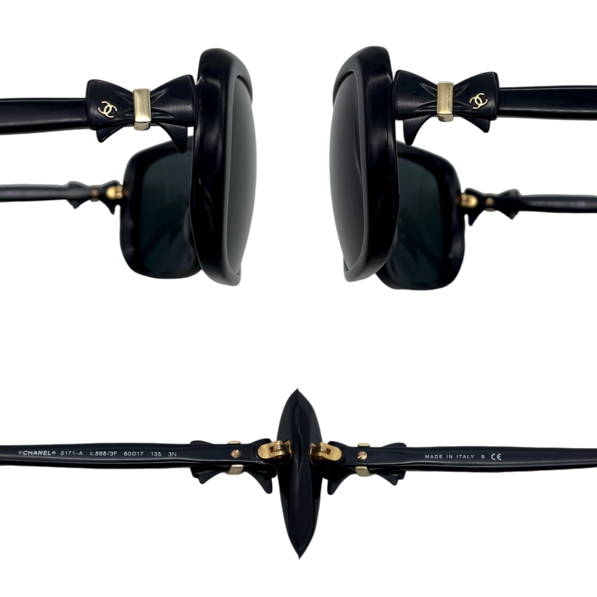 Auth CHANEL 5171-A Bow Detail Square Sunglasses Black & Gold | eBay