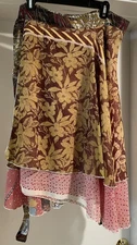 Iris Impressions Boho Floral Blend Wrap Skirt Asymmetrical Midi Size M