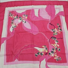Bright Pink Silk Scarf with Floral Design