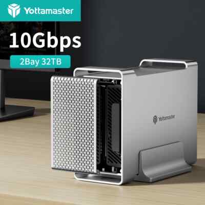 Yottamaster 2 Bay RAID Typ C Festplattengehäuse für 3,5'' SATA HDDs SSDs 32 TB