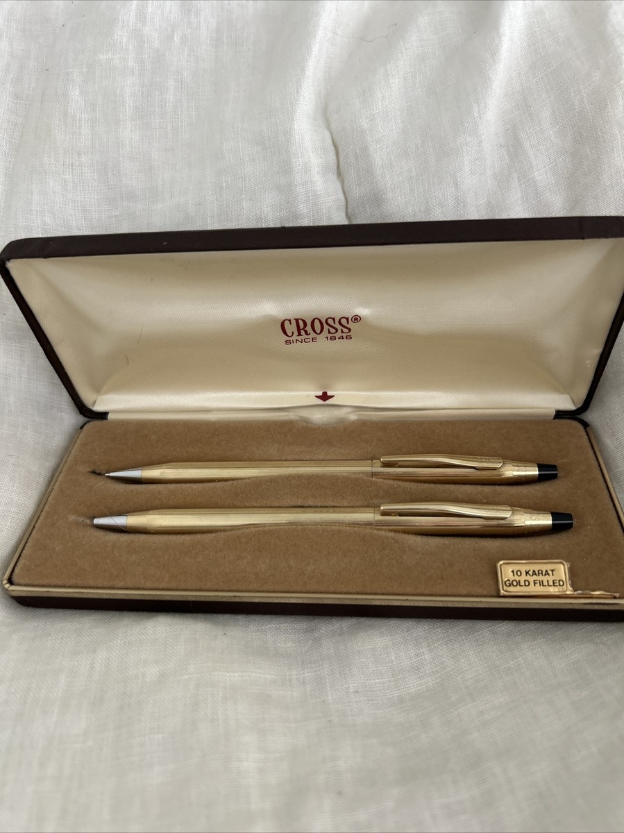 Vintage CROSS 10K Gold Pen & Pencil Set w/ Case & Booklet