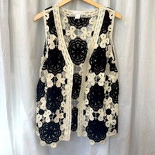 EUC House of Harlow 1960 Black  White Crochet Floral Vest - One size