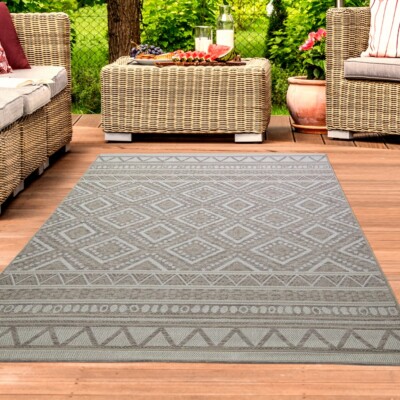 In- & Outdoor Teppich Sisal Optik Rautenmuster   beigefarben