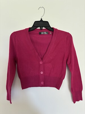 MAK Magenta Cropped 3/4 Sleeve V-Neck Bolero Cardigan