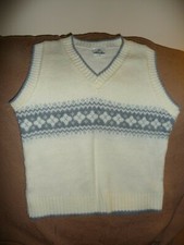 NEW WOMAN KNIT VEST SZ S WARM AND SOFT ALMOND/GREY V NECK MADE IN US