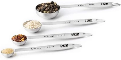 Mesure Cuillère Set 4-Piece Acier Inoxydable Facile à Lire Cuisine Lave Sûr - Photo 1/4