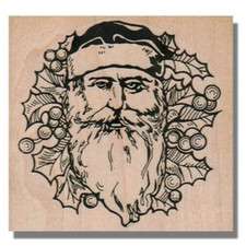 Rubber Stamp, Santa Face With Holly, Santa Claus, Christmas, St Nick, Xmas, Leaf