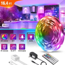 16-100FT Waterproof LED Strip Lights 5050 RGB Color Change Remote for Bedroom TV