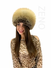 Golden Island Fox Fur Hat Saga Furs Beanie Hat Natural Color Full Fur Hat