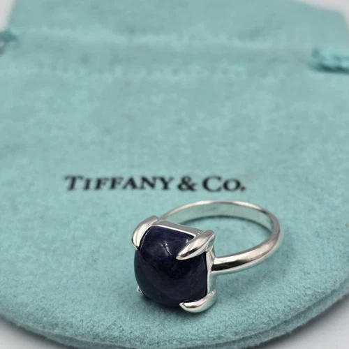 Tiffany & Co. Paloma Picasso Silver Sodalite Sugar Stack Cushion Band Ring 8