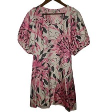 Banana Republic Silk Puff Sleeve Floral Knee Length Dress Womens XS
