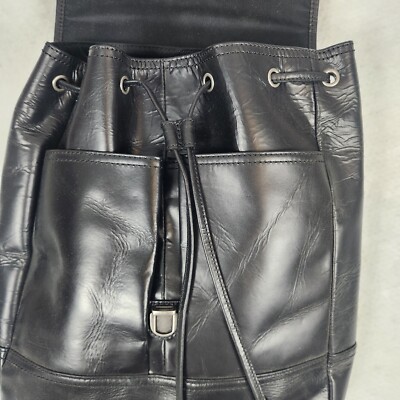 Fossil Rucksack Emerson Black Aged Leather Backpack Flap Drawstring Unisex NWT Fossil Rucksack Black Emerson Leather Woven Canvas  main image 4