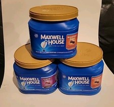 3 Maxwell House 25.6 Oz Empty Blue Plastic Coffee Cans  Lids/Great for Garages